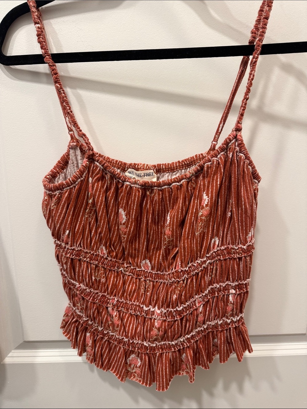 Free People Rust-Red Floral Smocked Cami